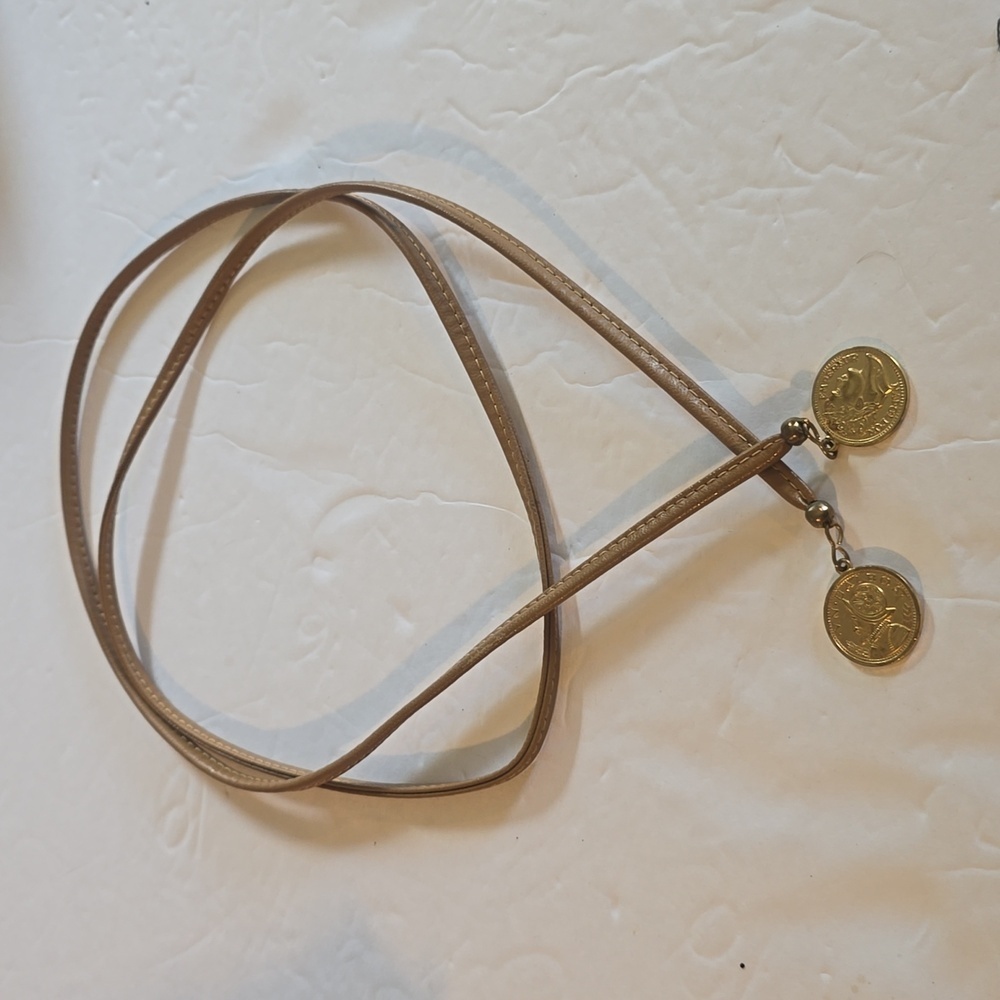 Womens TAN Leather Thin Coin Belt Vintage Leather Napoleon Sz.L/XL